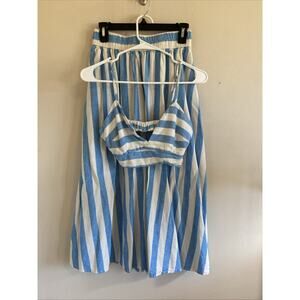A New Day Blue/White Striped Linen Blend Crop Tank Top Skirt Set XS Festival